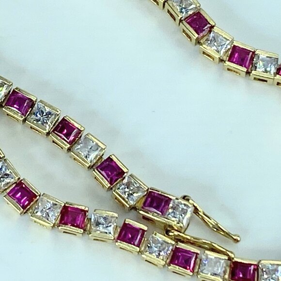 14K yellow gold 4.8ct natural Ruby tennis bracelet 8.25" 10.9g 8.25" JR421 - Picture 4 of 10